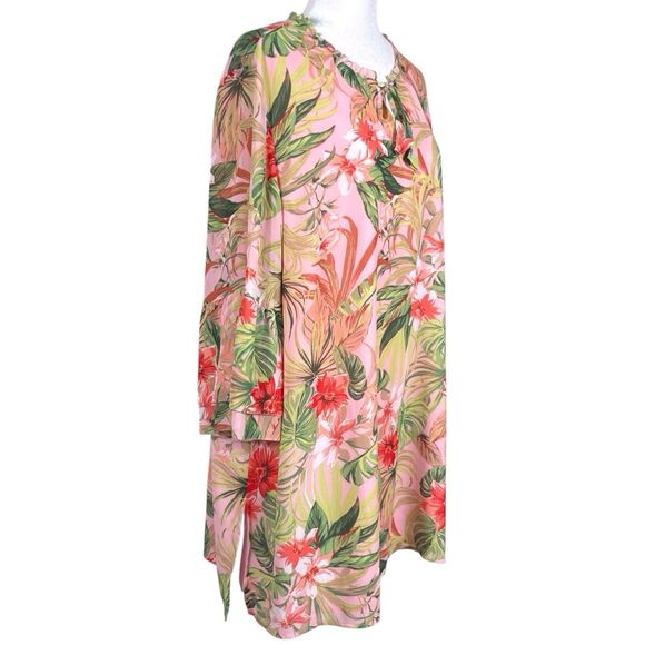 J.Jill Seashell Paradise Found Floral Tunic Top Dress Size 2X Bell Sleeve Pink - Picture 8 of 16